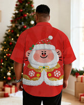 Big & Tall Men's Santa Claus Cartoon Print Short Sleeve Shirt